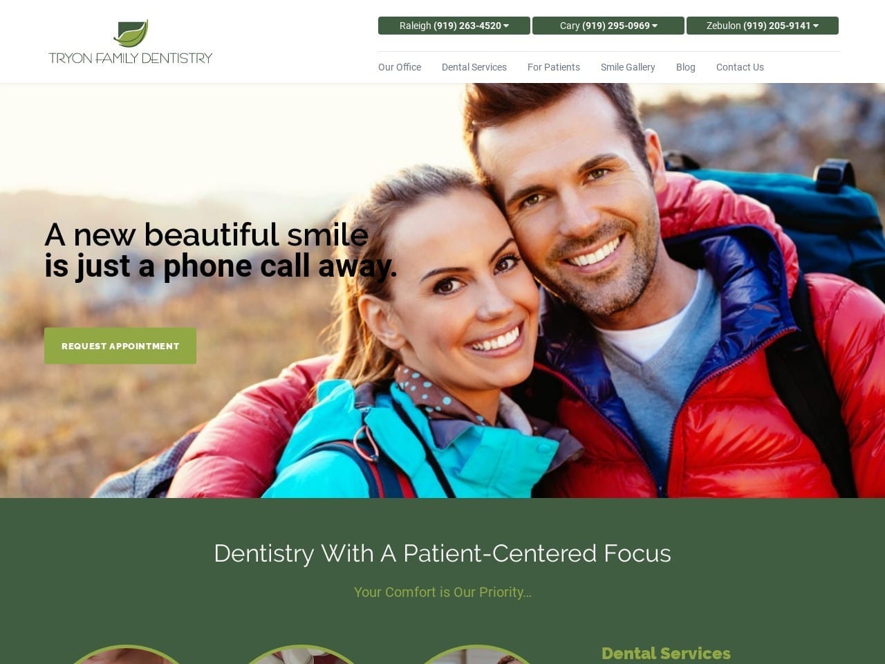 Tryon Family Dentist Website Screenshot from tryonfamilydentistry.com