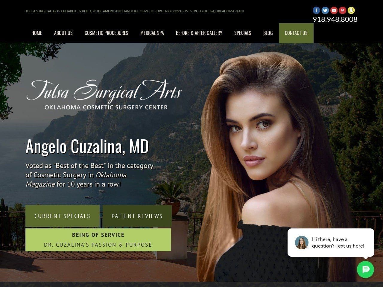 Tulsa Surgical Arts Cosmetic Surgery Center Website Screenshot from tulsasurgicalarts.com