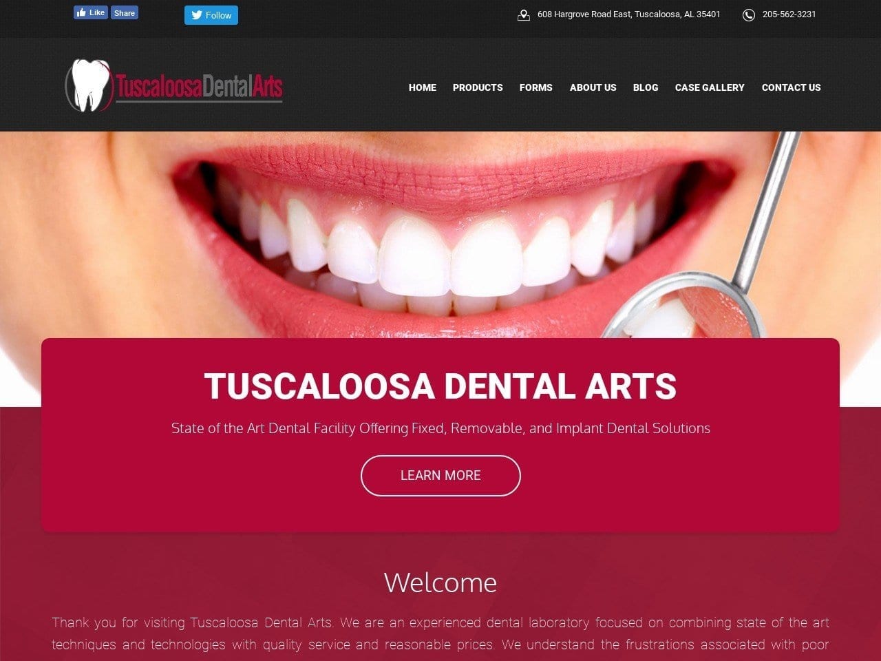 Tuscaloosa Dental Arts Website Screenshot from tuscaloosadentalarts.com