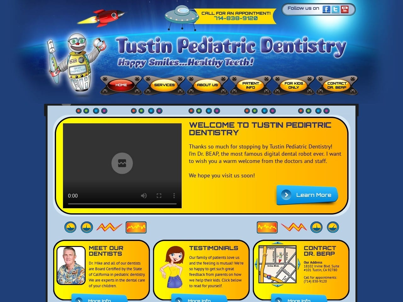 Tustin Pediatric Dentist Website Screenshot from tustinpediatricdentistry.com