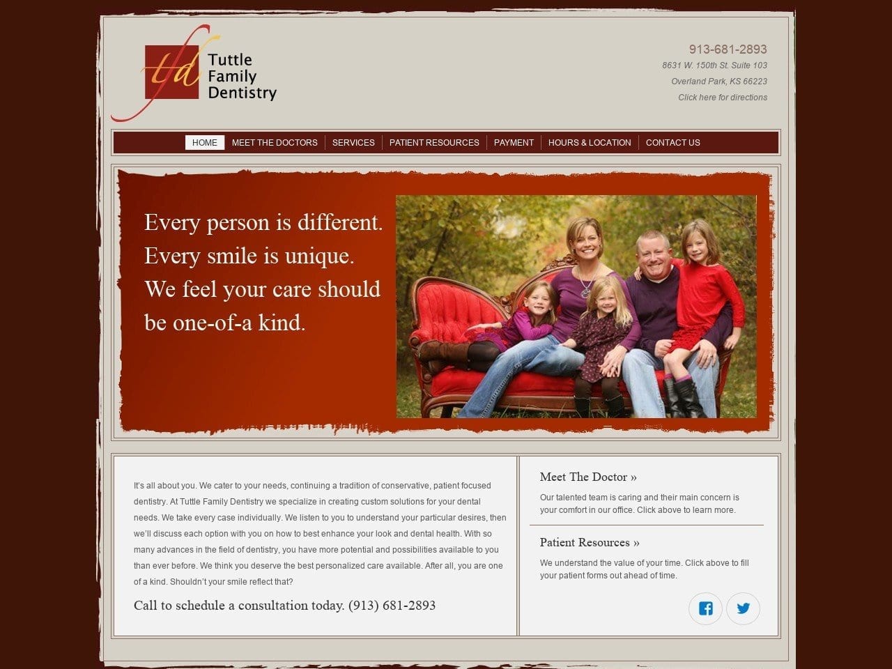 Tuttle Family Dentist Website Screenshot from tuttledentistry.com