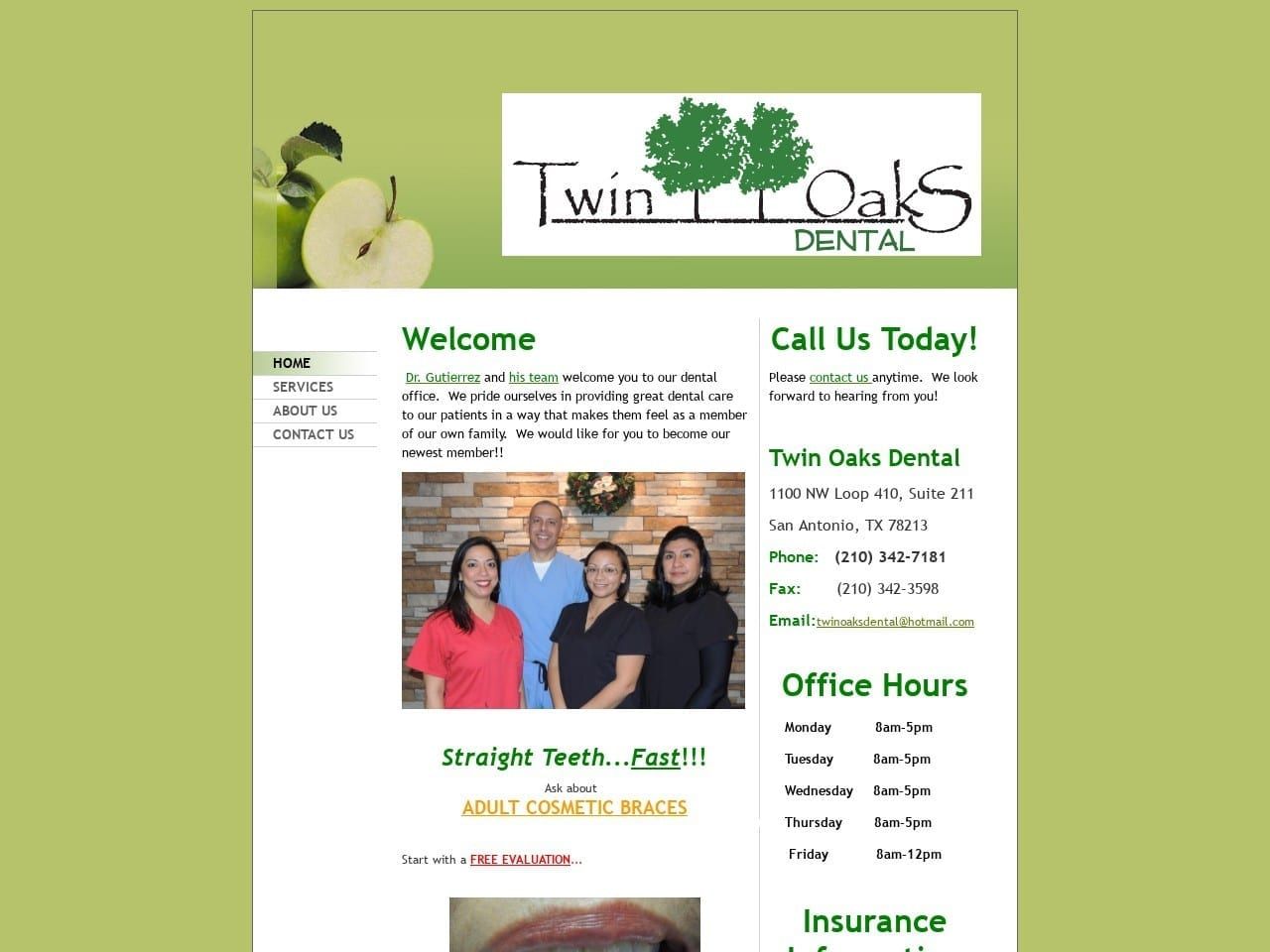 Twin Oaks Dental PLLC Website Screenshot from twinoaksdentalsanantonio.com