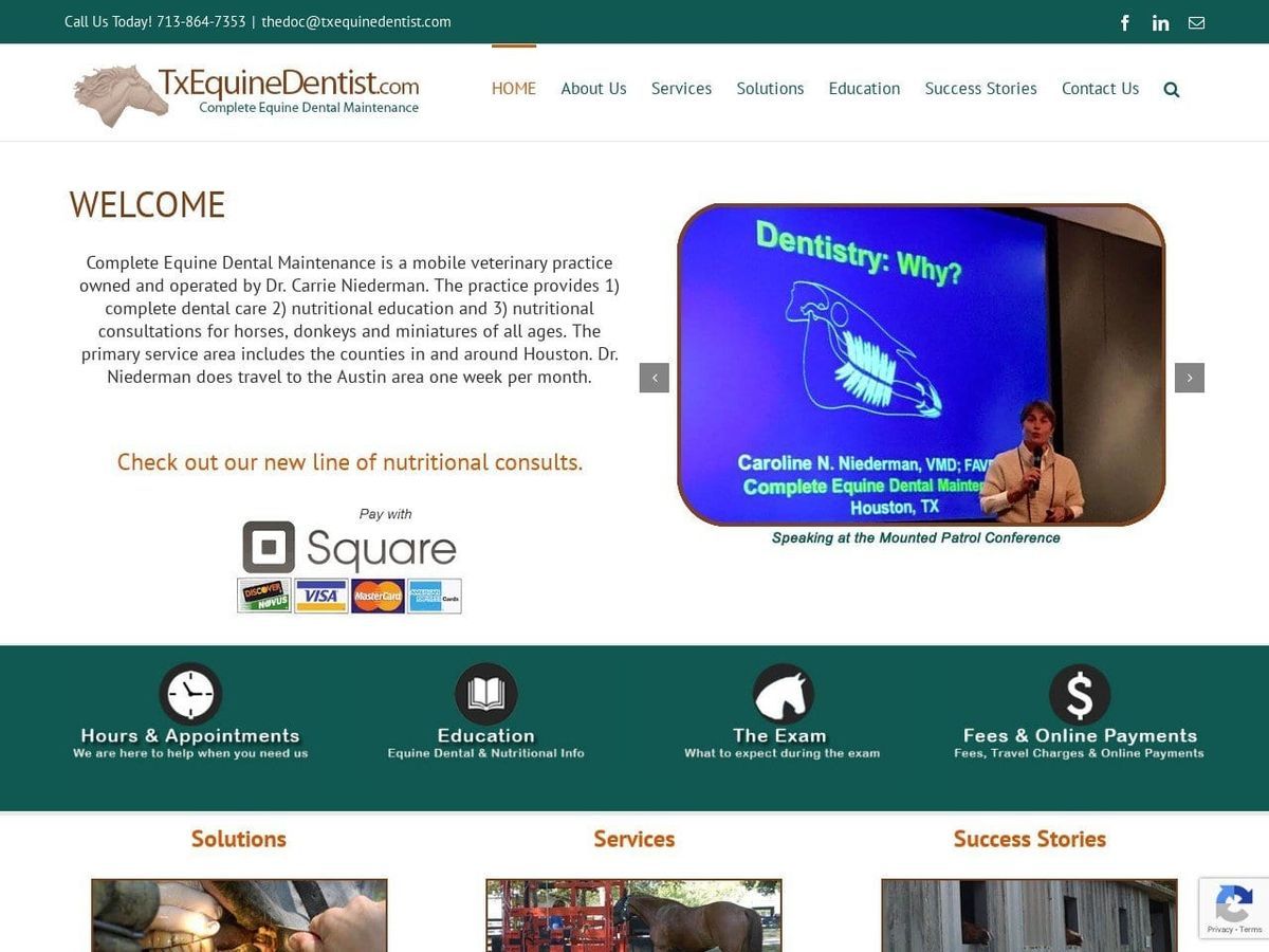 Complete Equine Dental Maintenance Website Screenshot from txequinedentist.com