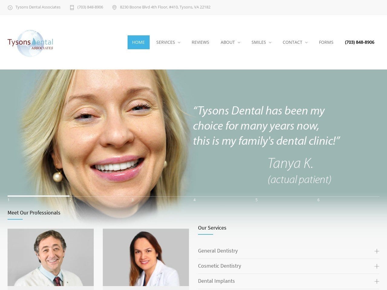 Tyson Dentist Website Screenshot from tysons-dental.com