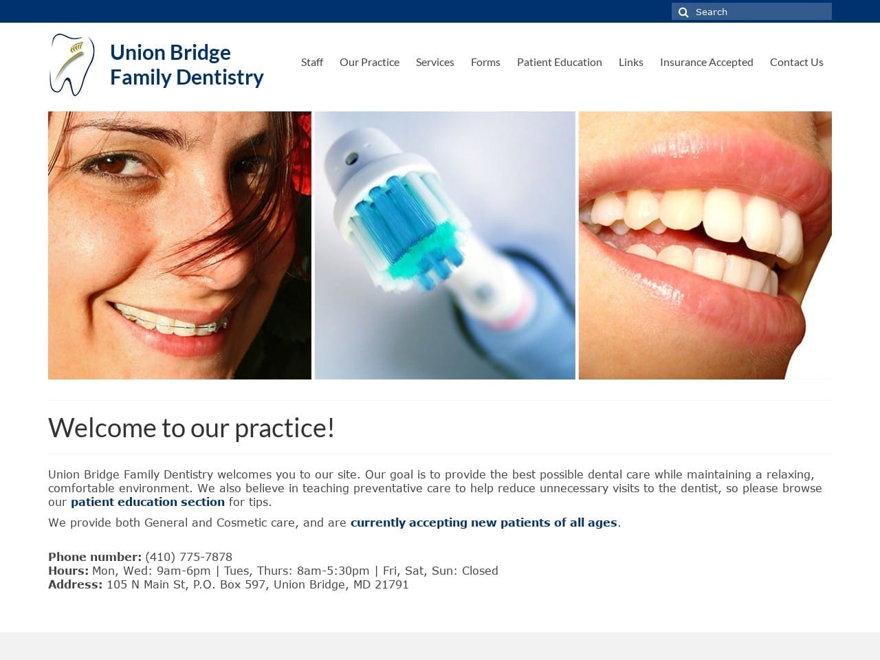 Union Bridge Family Dentist Website Screenshot from ubfamilydentistry.com