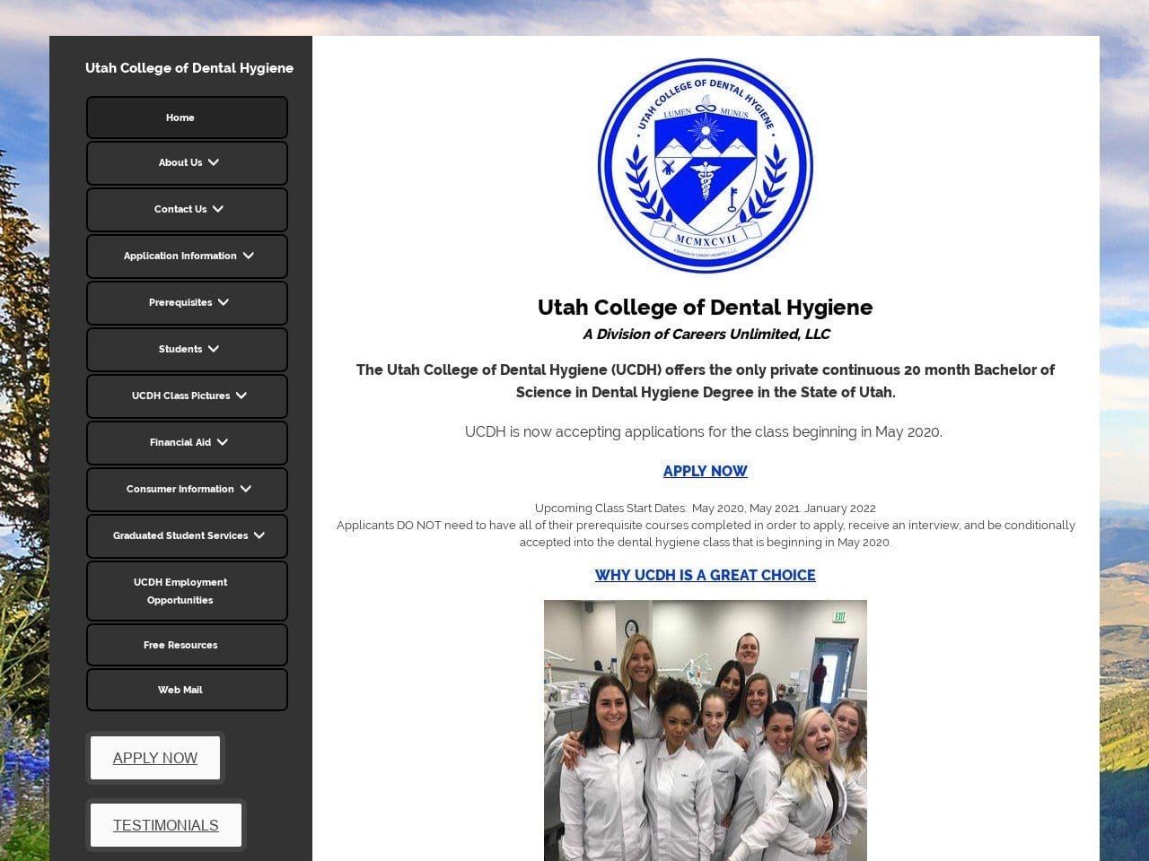 Utah College of Dental Hygiene Website Screenshot from ucdh.edu