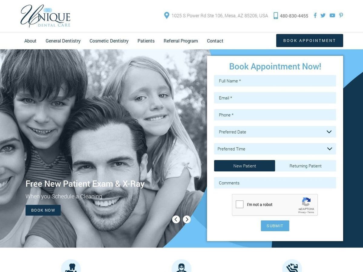Unique Dental Care Website Screenshot from uniquedentalaz.com