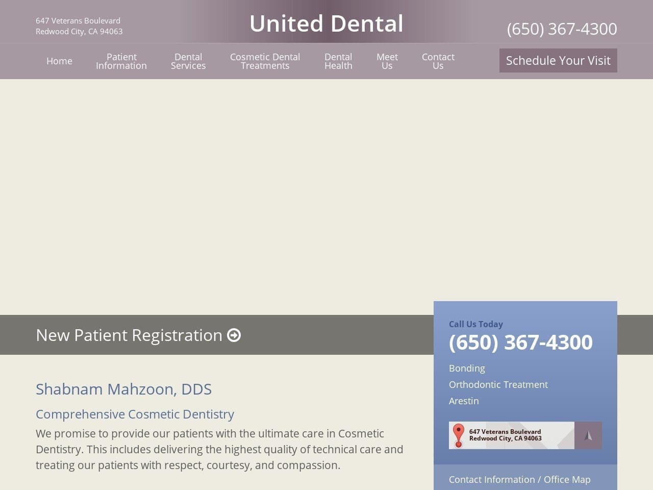 Dr. Shabnam Mahzoon DDS Website Screenshot from unitedentaloffice.com