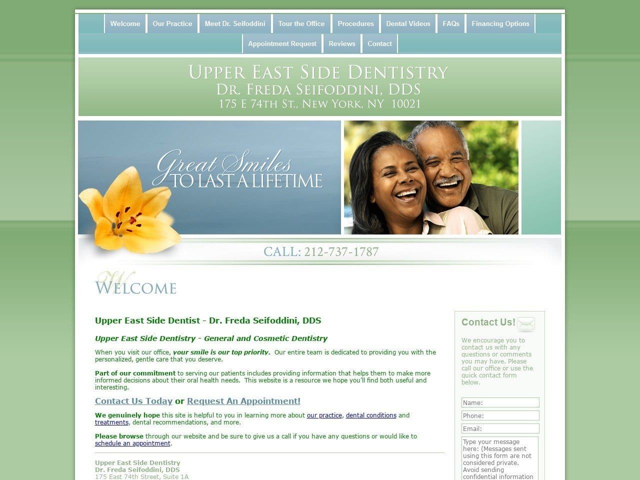 Dr. Freda Seifoddini DDS Website Screenshot from uppereastsidedentistry.com