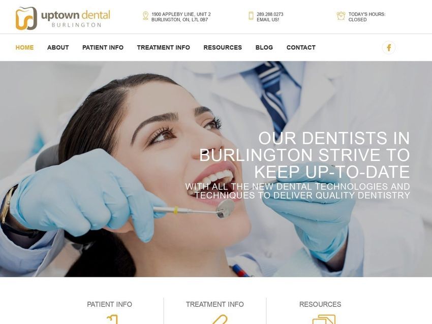 Uptown Dental Burlington Website Screenshot from uptowndentalburlington.com