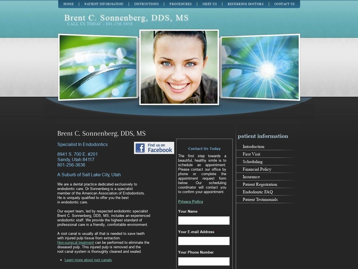 Brent C. Sonnenberg DDS MS Website Screenshot from utahrootcanals.com