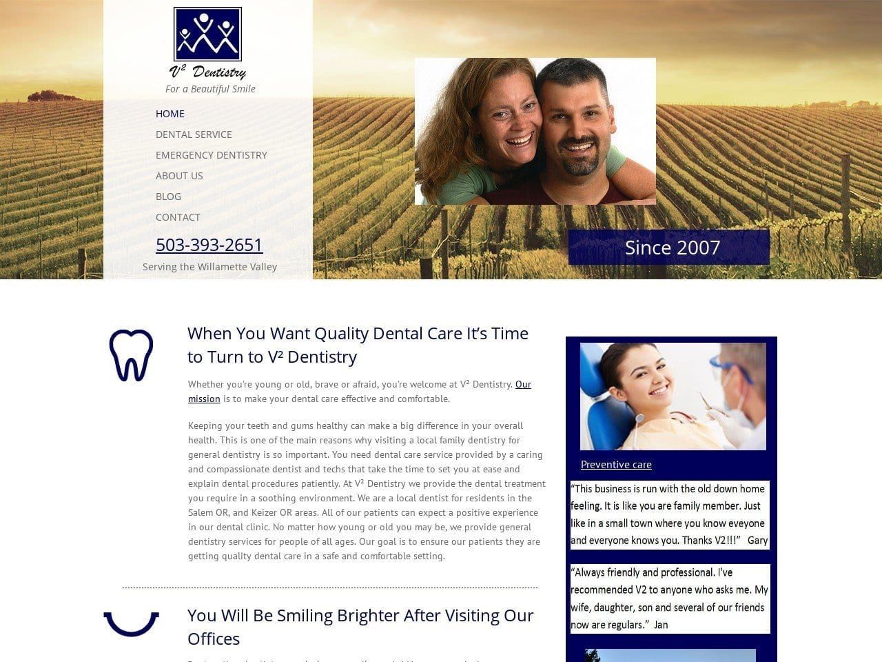 V2 Dentistry Website Screenshot from v2dentistry.com