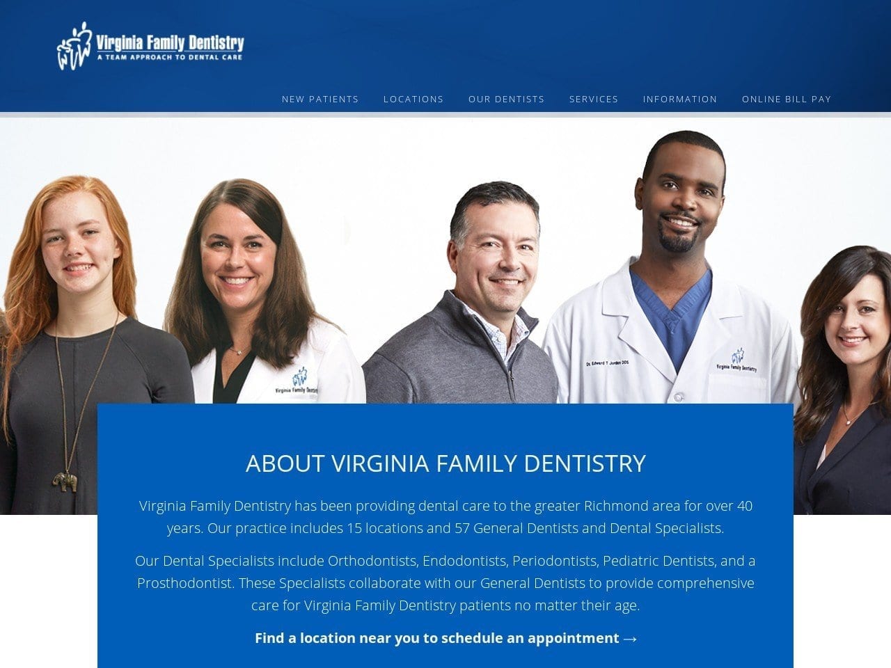 Virginia Family Dentistry Website Screenshot from vadentist.com