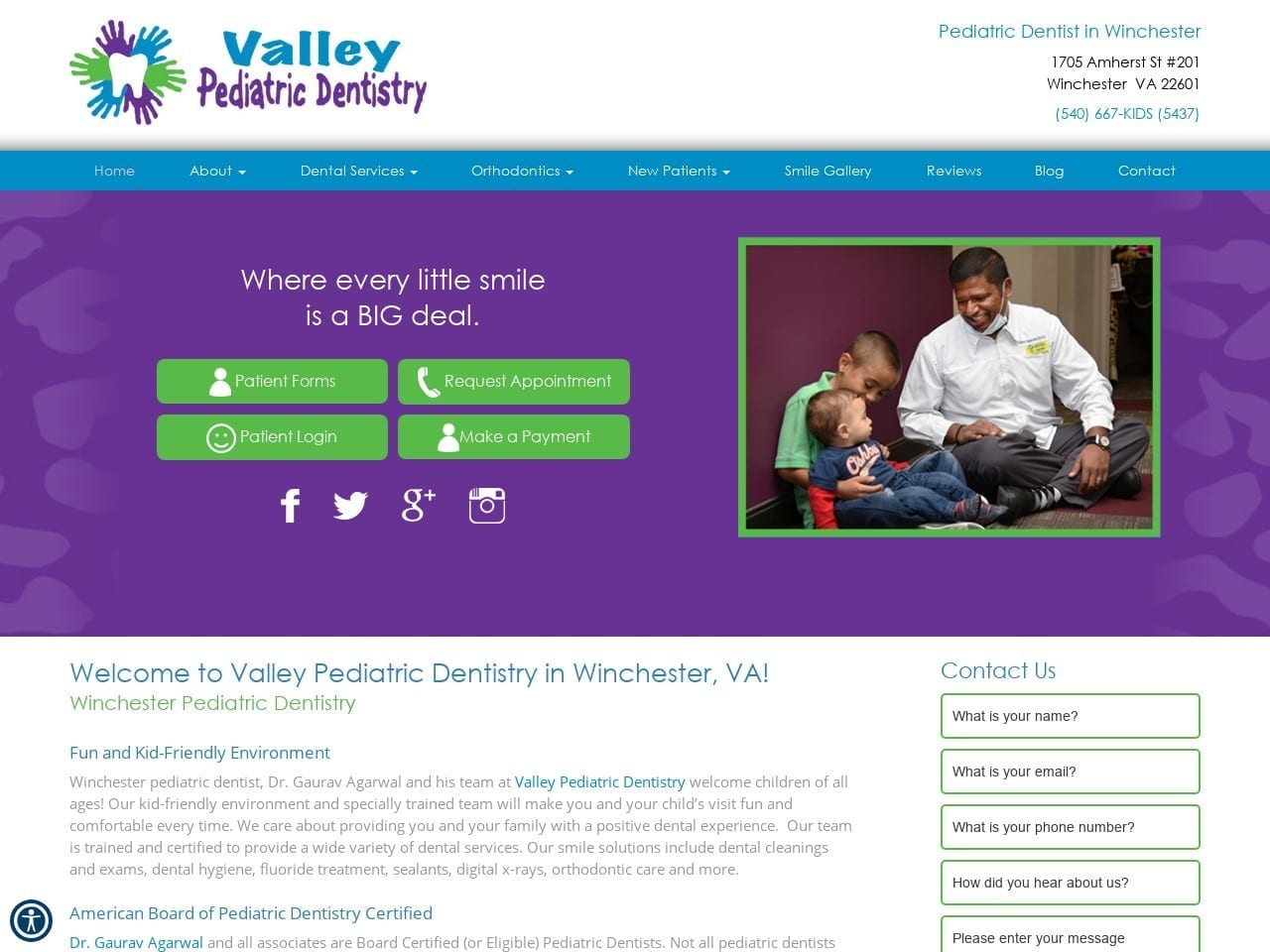 Valley Pediatric Dentistry Dr. Gaurav Agarwal Website Screenshot from valleysmilesva.com