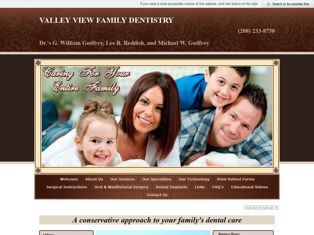 Valley View Family Dentistry Reddish Lee R DDS Website Screenshot from valleyviewdentistry.com