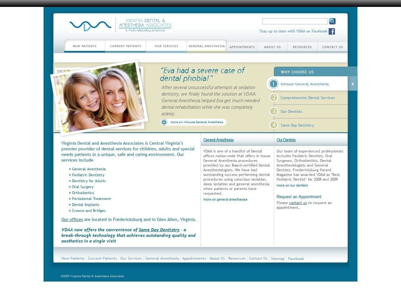 General Anesthesia Dentist Website Screenshot from vdaa.info