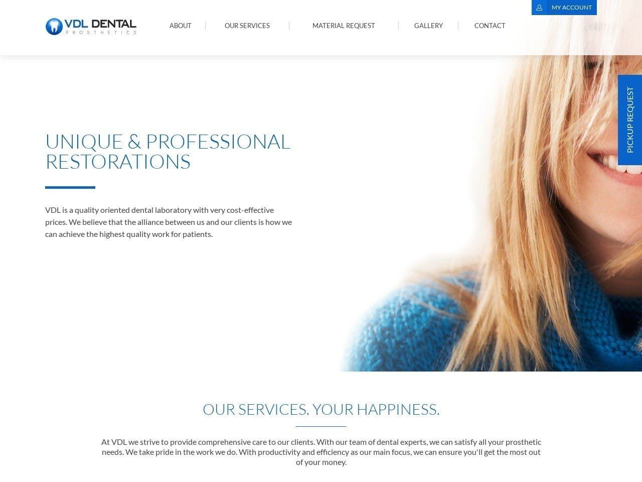 VDL Dental Prosthetics Website Screenshot from vdldental.com