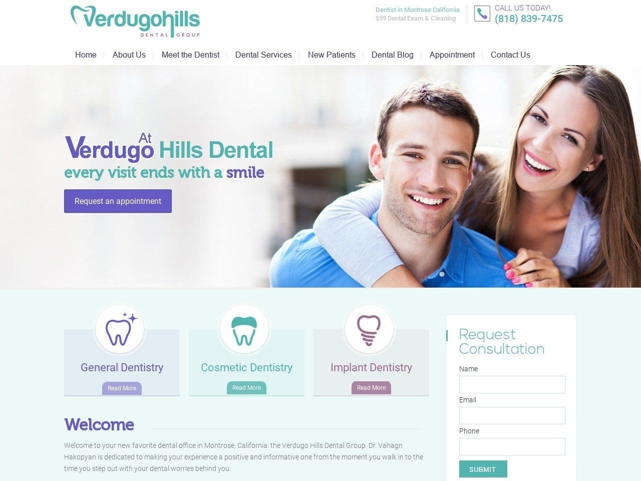 Verdugo Hills Dental Group Website Screenshot from verdugohillsdental.com