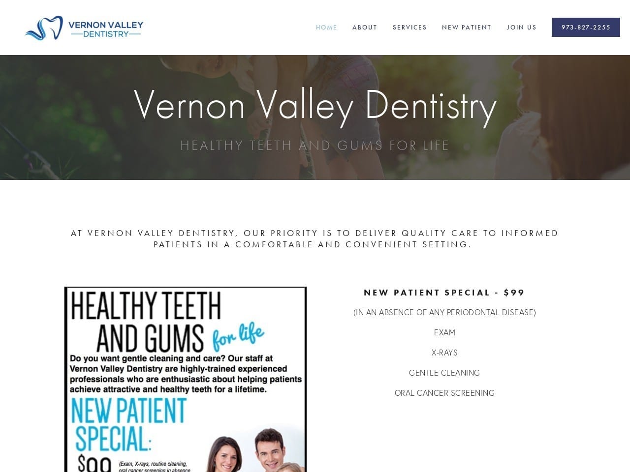 Vernon Valley Dentistry Website Screenshot from vernonvalleydentistry.com