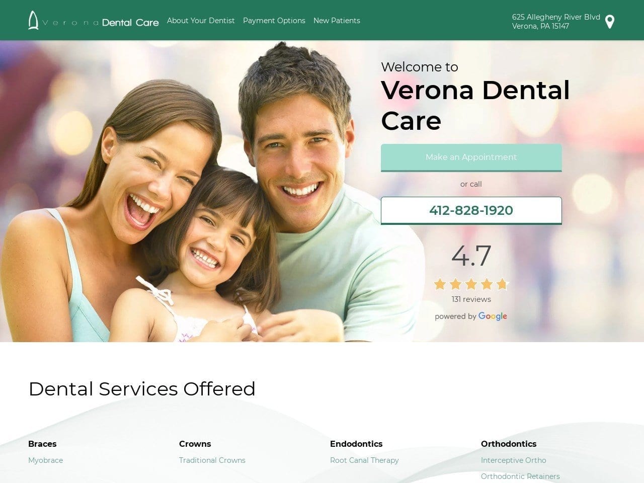 Verona Dental Care Website Screenshot from veronadentalcare.com