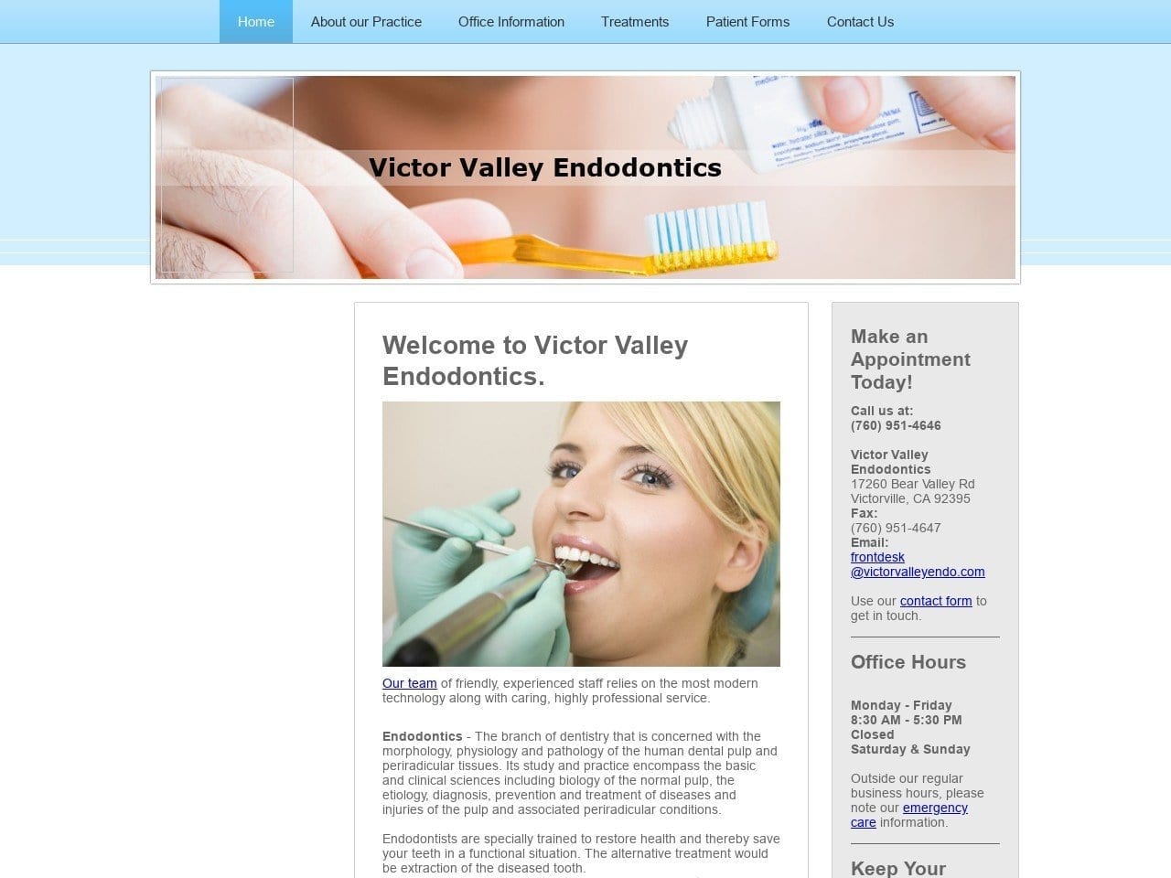 Victor Valley Endodontics Website Screenshot from victorvalleyendo.com