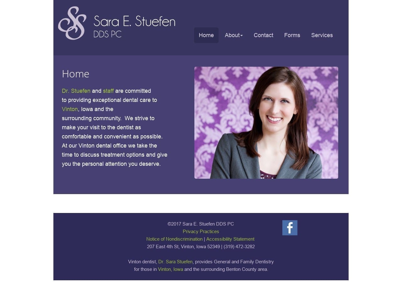 Sara E Stuefen DDS PC Website Screenshot from vintoniowadental.com