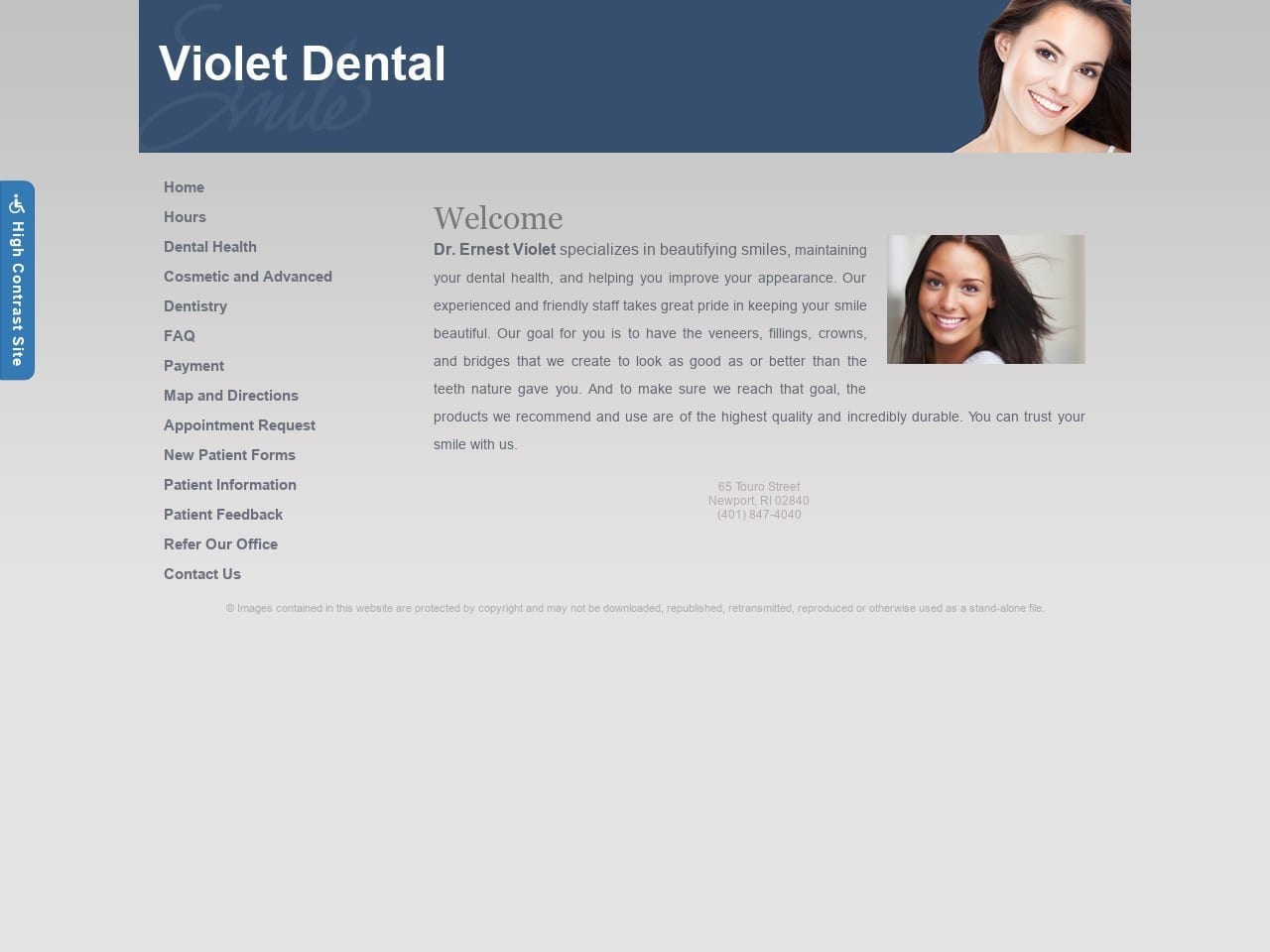 Ernest Violet DDS Website Screenshot from violetdental.com