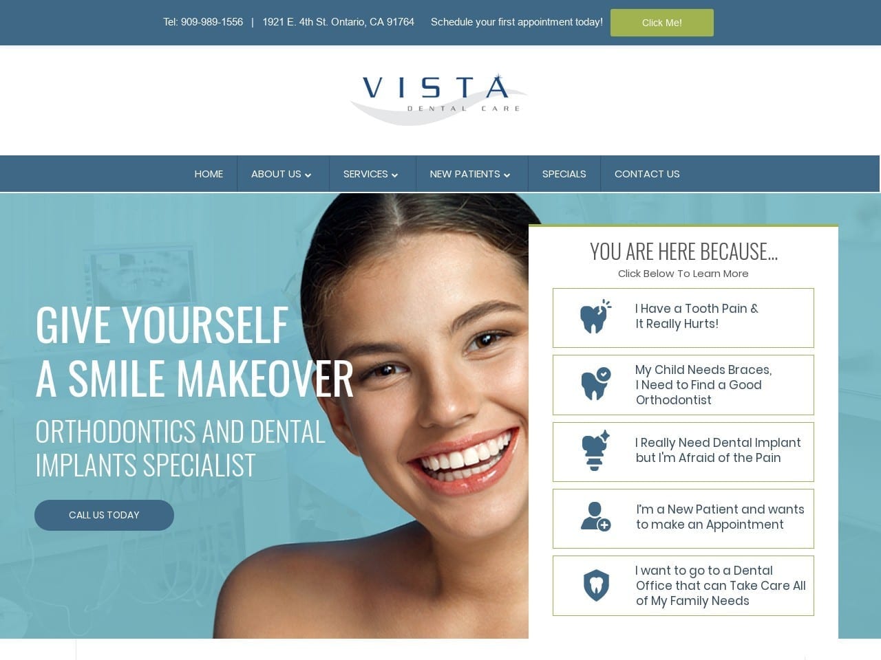 Vista Dental Care Website Screenshot from vistadentalontario.com