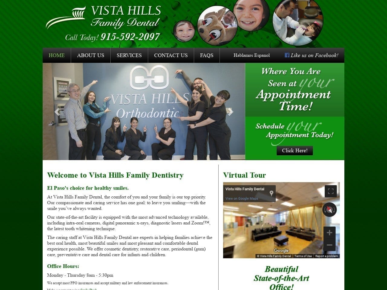 Vista Hills Family Dental Website Screenshot from vistahillsfamilydental.com