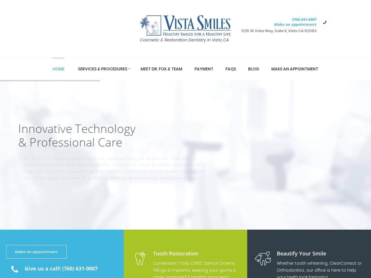 Vista Smiles Website Screenshot from vistasmilesdentist.com