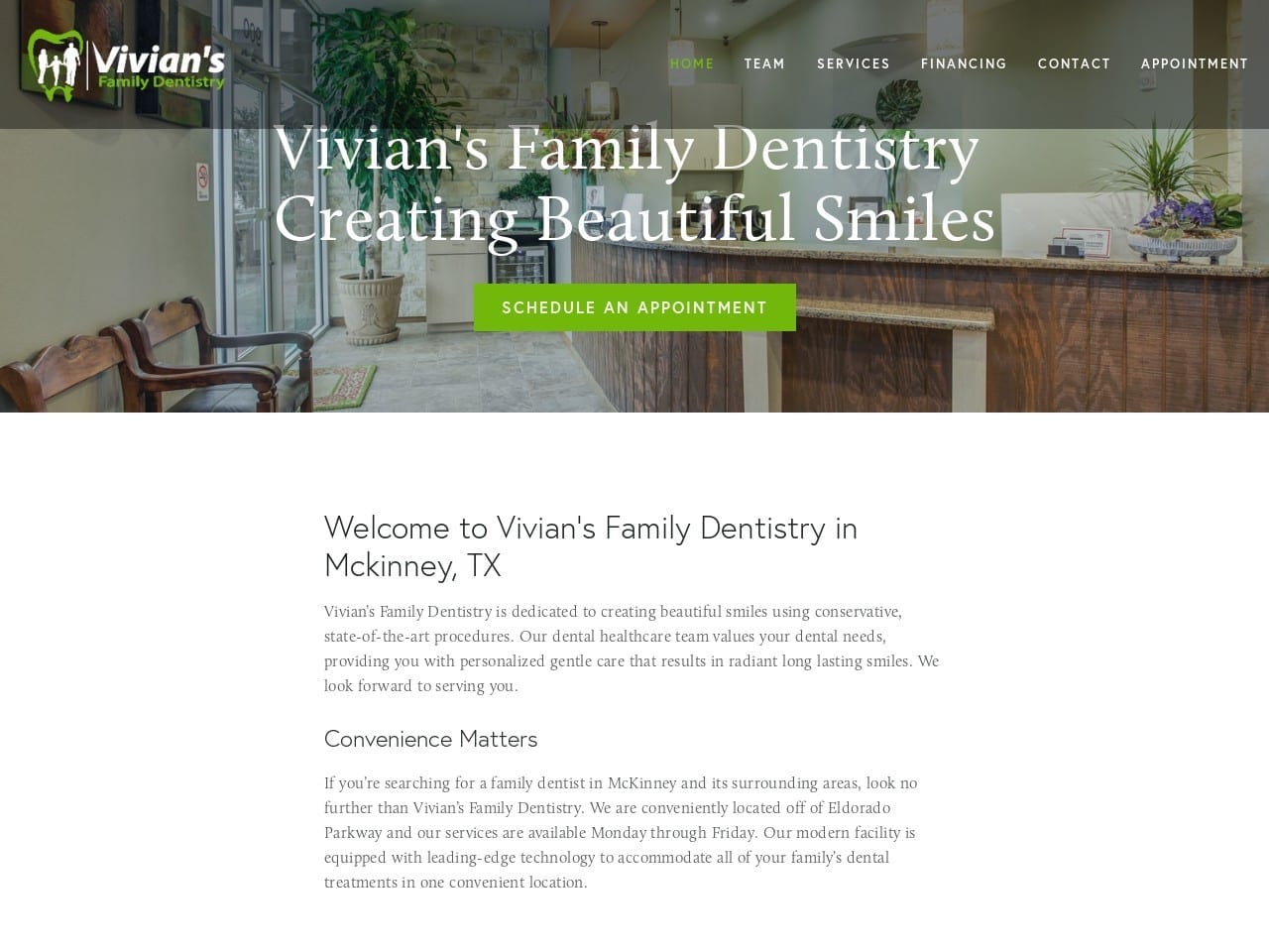 Vivians Family Dentistry Website Screenshot from viviansdentistry.com