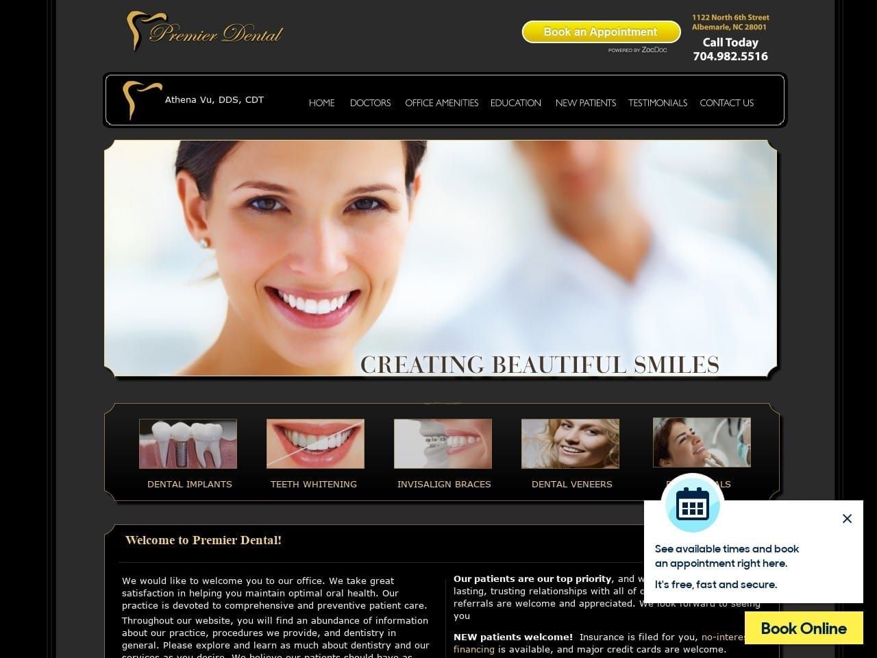 Premier Dental Website Screenshot from vudental.com