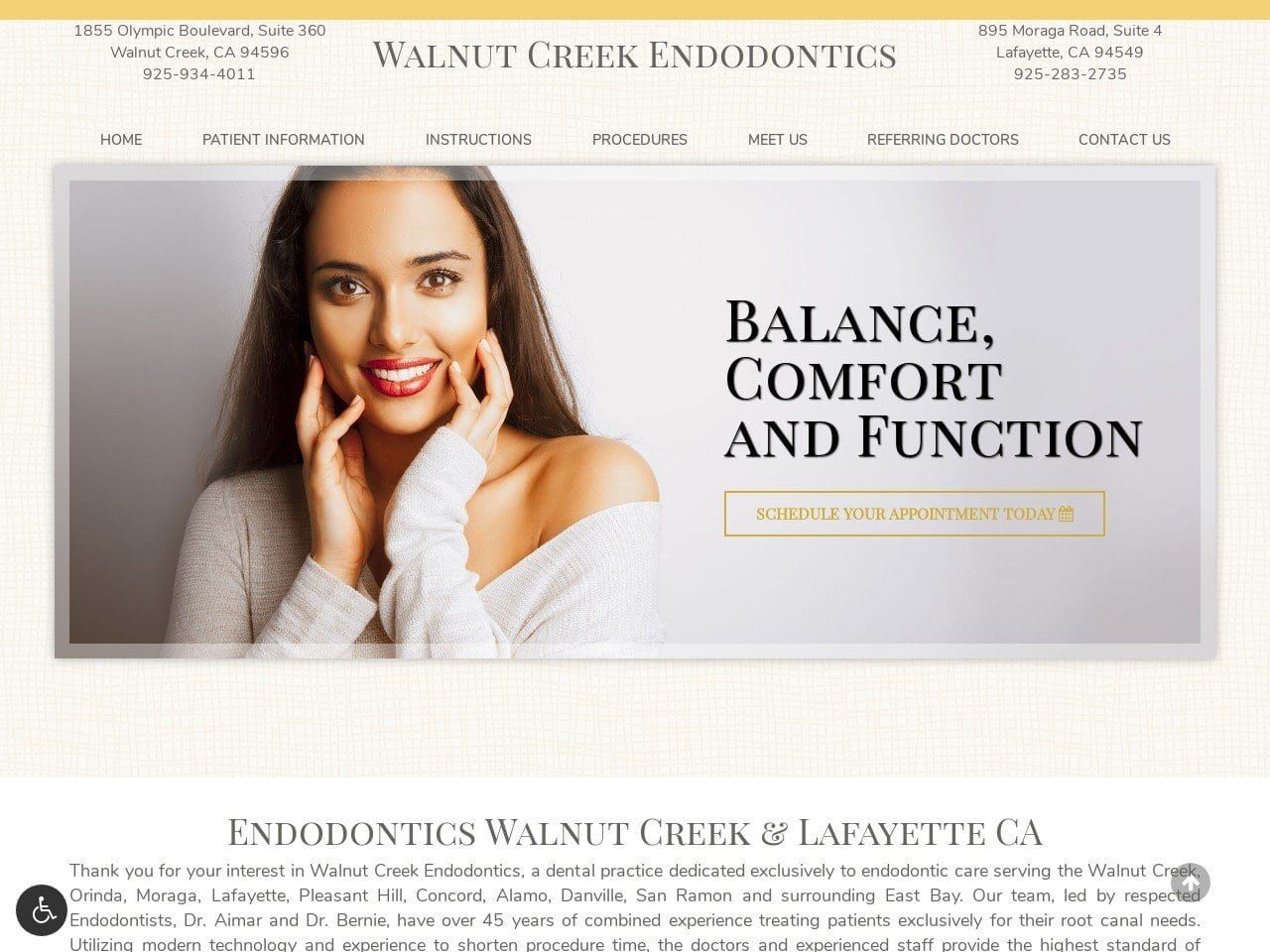 Walnut Creek Endodontics Website Screenshot from walnutcreekendodontics.com