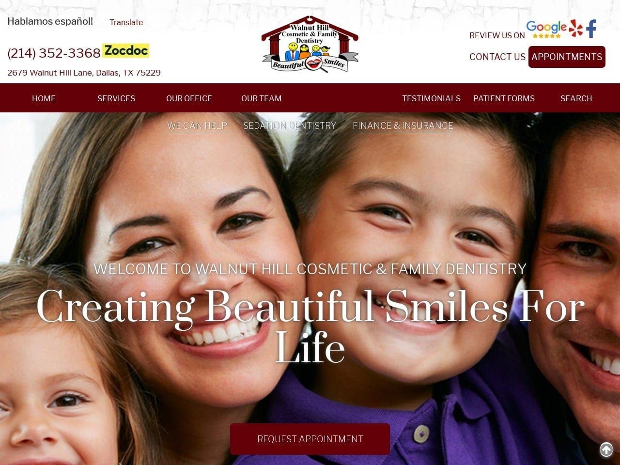 Walnut Hill Cosmetic Dentist Website Screenshot from walnuthilldental.com