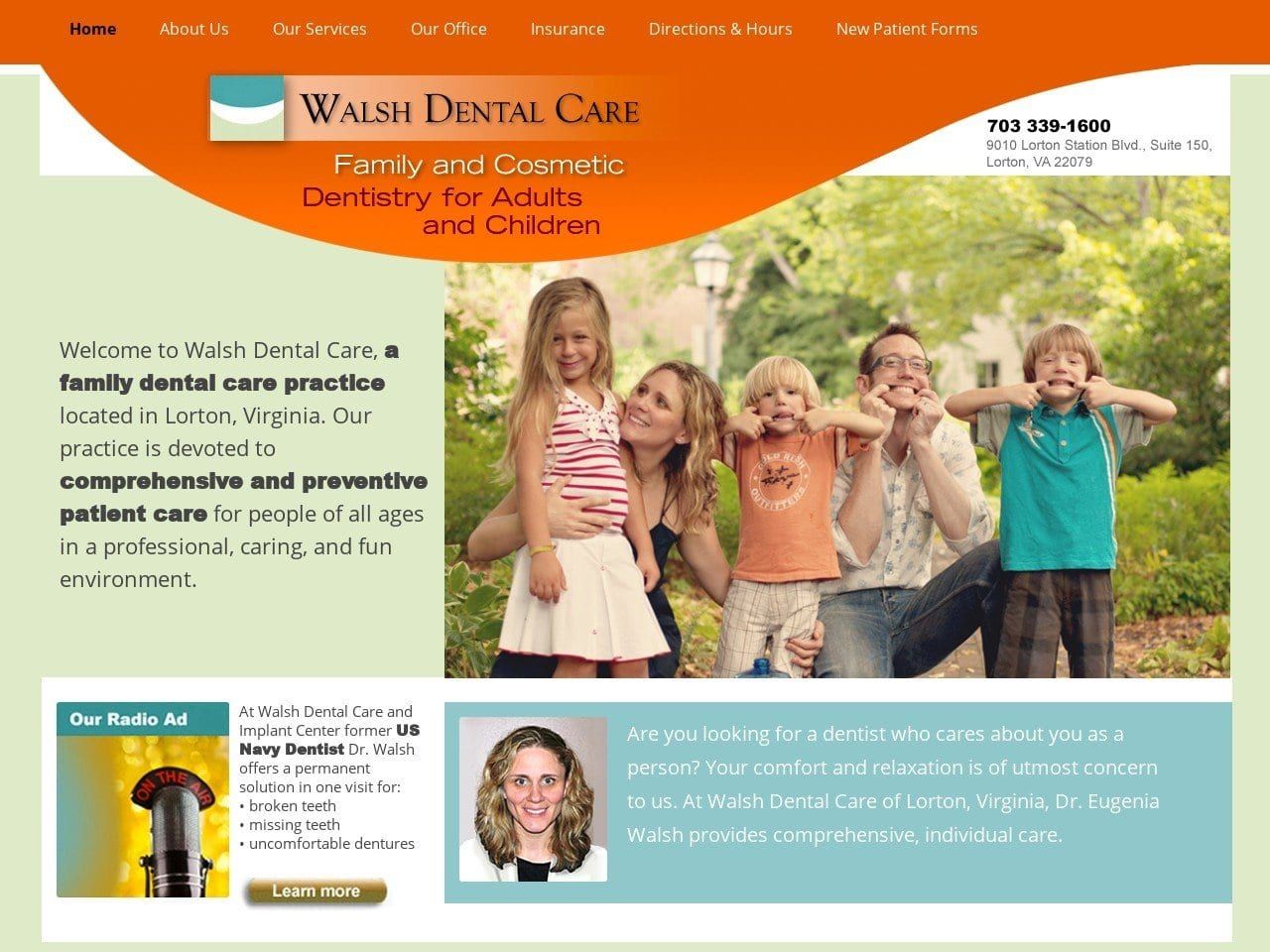 Eugenia A. Walsh DDS Website Screenshot from walshdentalcare.com