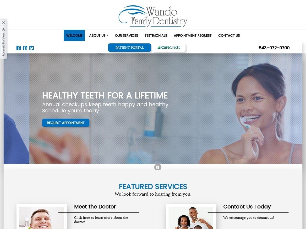 Wando Family Dentistry Website Screenshot from wandofamilydentistry.com