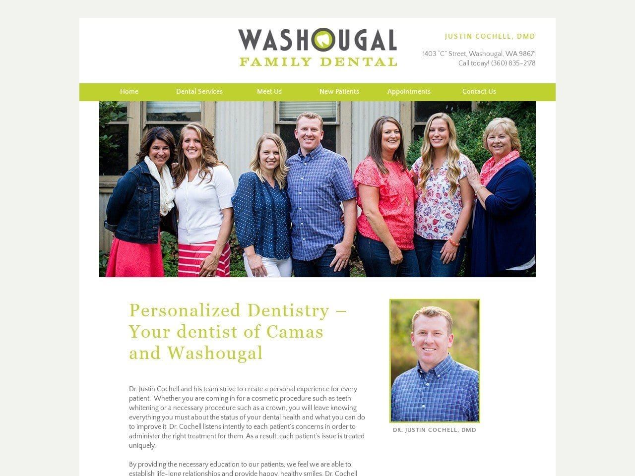 Justin Cochell DMD Website Screenshot from washougalfamilydental.com