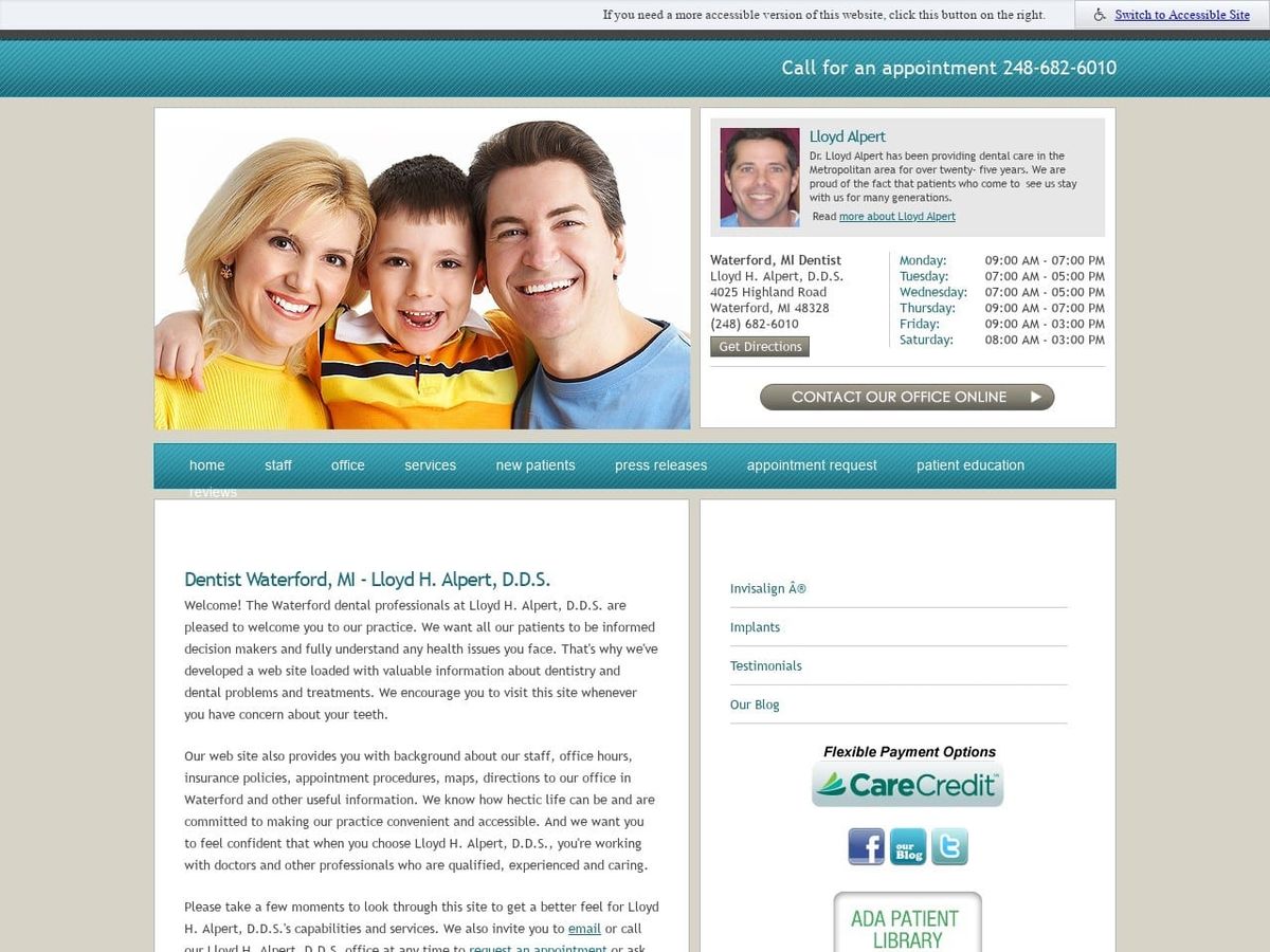 Lloyd H. Alpert DDS Website Screenshot from waterfordmidentist.net