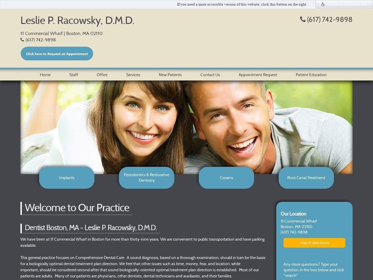 Leslie P. Racowsky D.M.D. Website Screenshot from waterfrontdentist.com