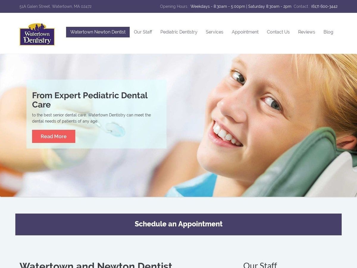 Watertown Dentistry Website Screenshot from watertowndentistryma.com