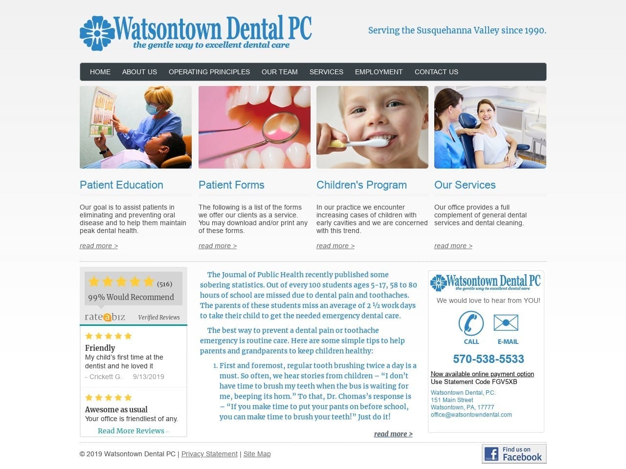 Watsontown Dental PC Website Screenshot from watsontowndental.com