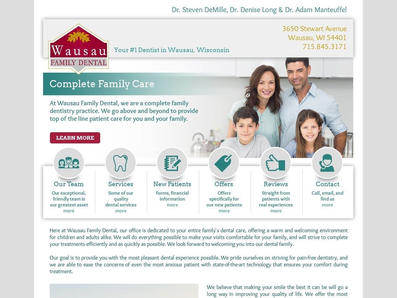 Wausau Family Dental Website Screenshot from wausaufamilydental.com