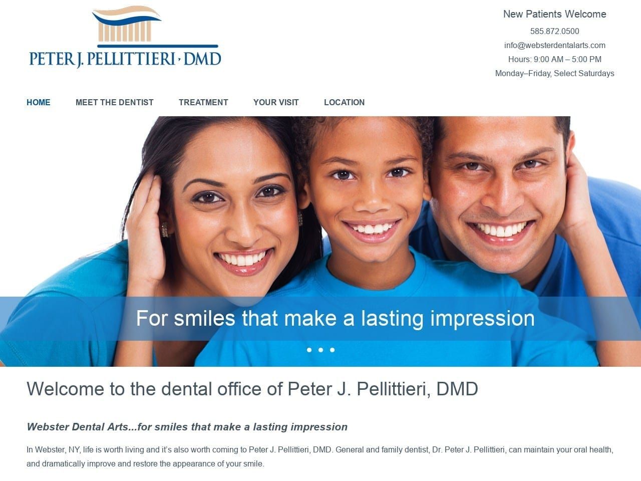 Peter J. Pellittieri DMD PC Website Screenshot from websterdentalarts.com