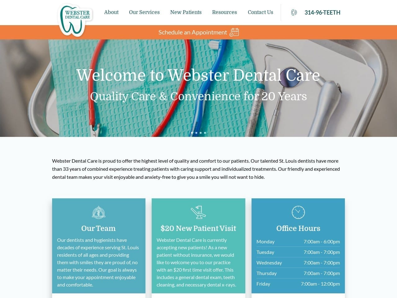 Webster Dental Care Website Screenshot from websterdentalcare.com