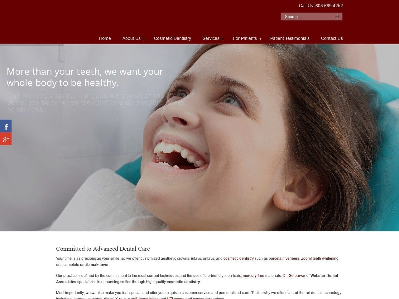 Webster dental associates Website Screenshot from websterdentalnh.com