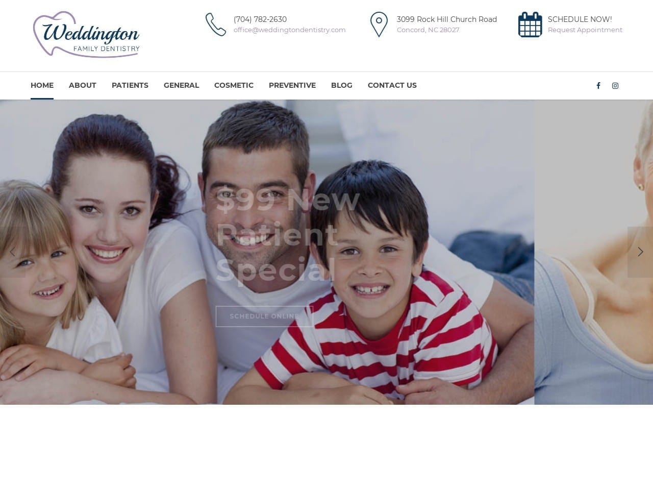 Weddington Family Dentist Website Screenshot from weddingtondentistry.com