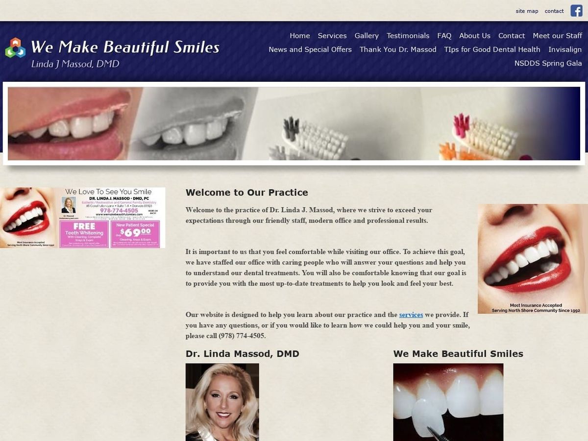 Massod Linda J DDS Website Screenshot from wemakebeautifulsmiles.com