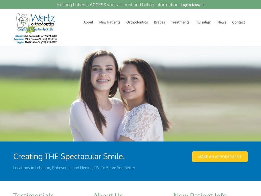Wertz Orthodontics Website Screenshot from wertzortho.com