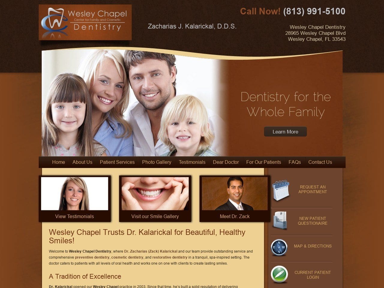 Wesley Chapel Dentist Website Screenshot from wesleychapeldentistry.com