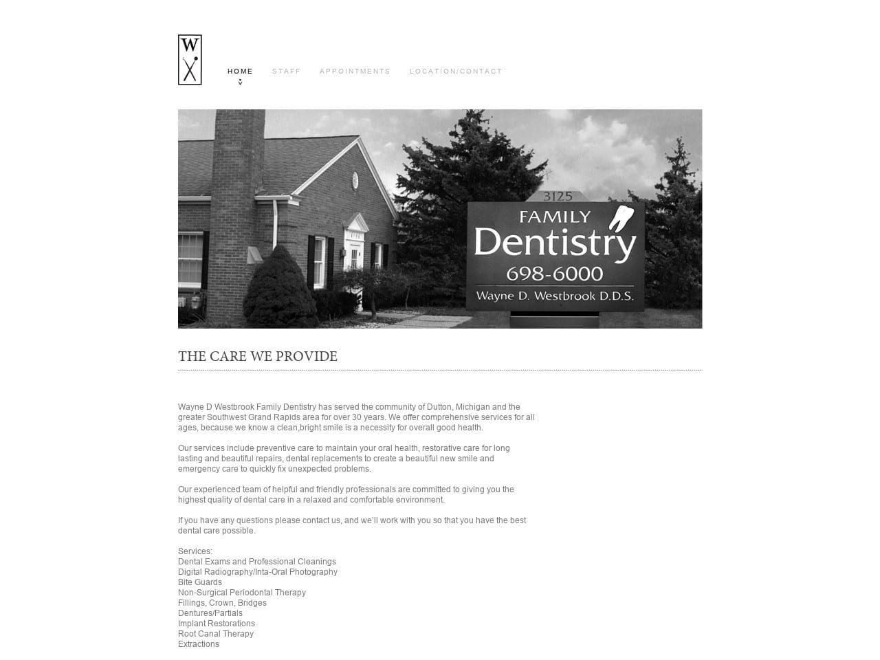 Wayne Westbrook DDS Dutton Michigan Website Screenshot from westbrookdentistry.com